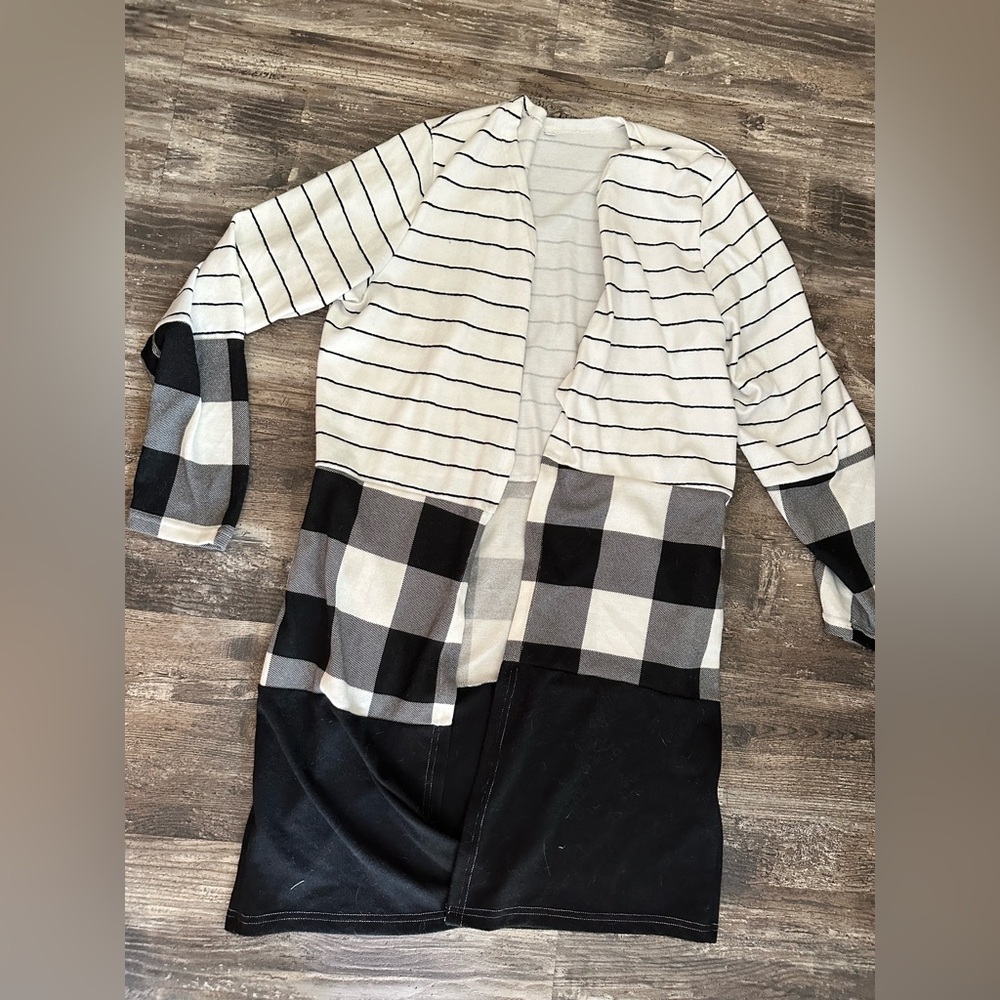 Maurices Black and White Striped Checkered Blazer
